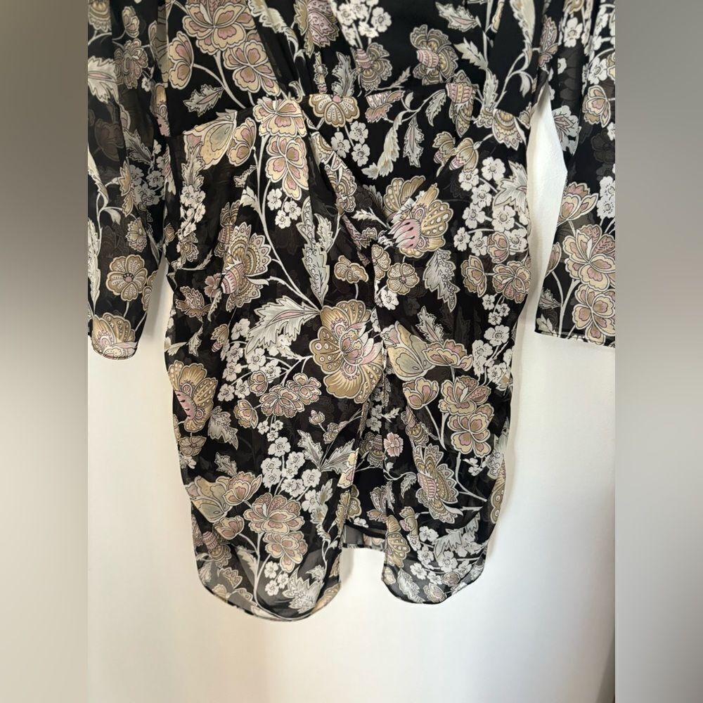 River Island Floral Long Sleeve Deep V Dress Size 10 Black NWT - Picture 11 of 14
